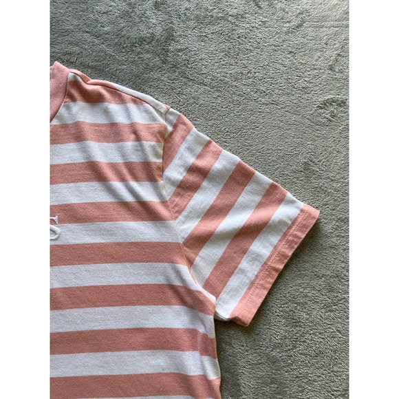 Guess TShirt Mens Medium Pink White Striped Embroidered Logo Short Sleeved Crew - Picture 5 of 13